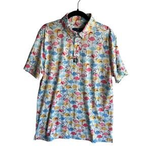 Tom Baine Slim Fit Men's Golf Polo Shirt Colorful Flamingos AOP Size Medium